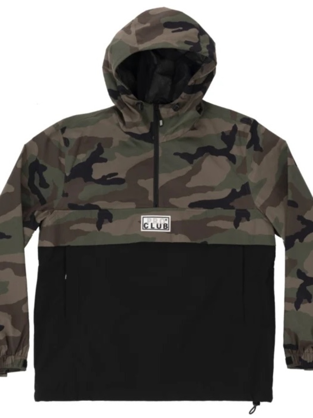 Mens Proclub Camo Hooded Rain Anorak Jacket - Green & Black